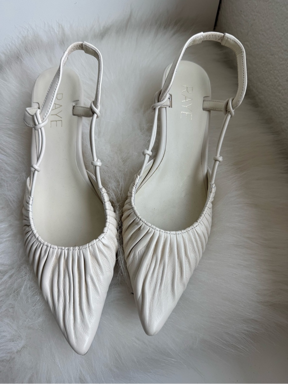 RAYE Cream Gathered Pointed Slingback Flats